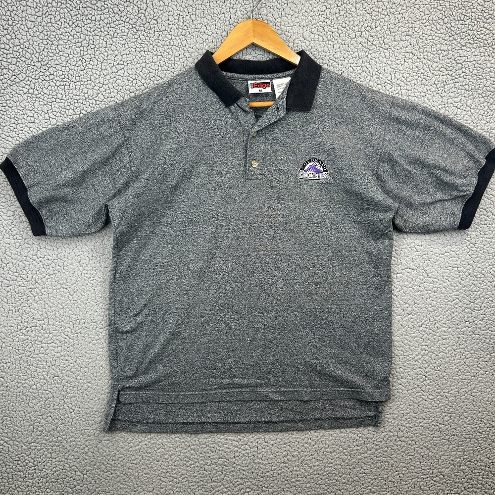 Vintage Rockies Pro Edge Polo Ringer Sleeve Logo Black‎ Mens Size Medium